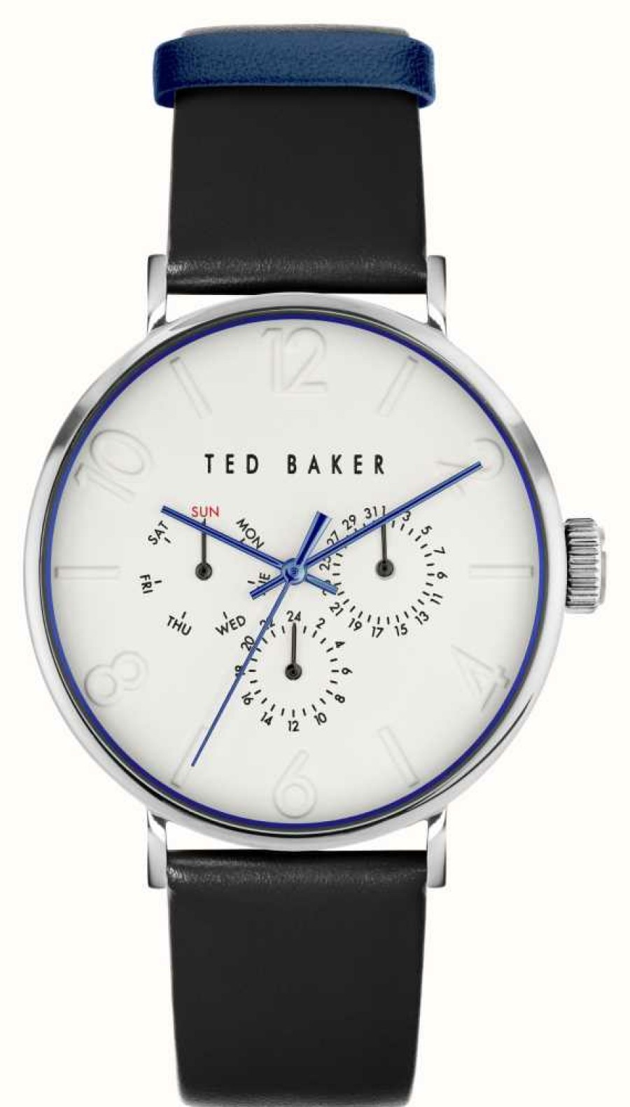 Men'S Ted Baker | Ted Baker Men'S Phylipa White Dial Black Leather Strap