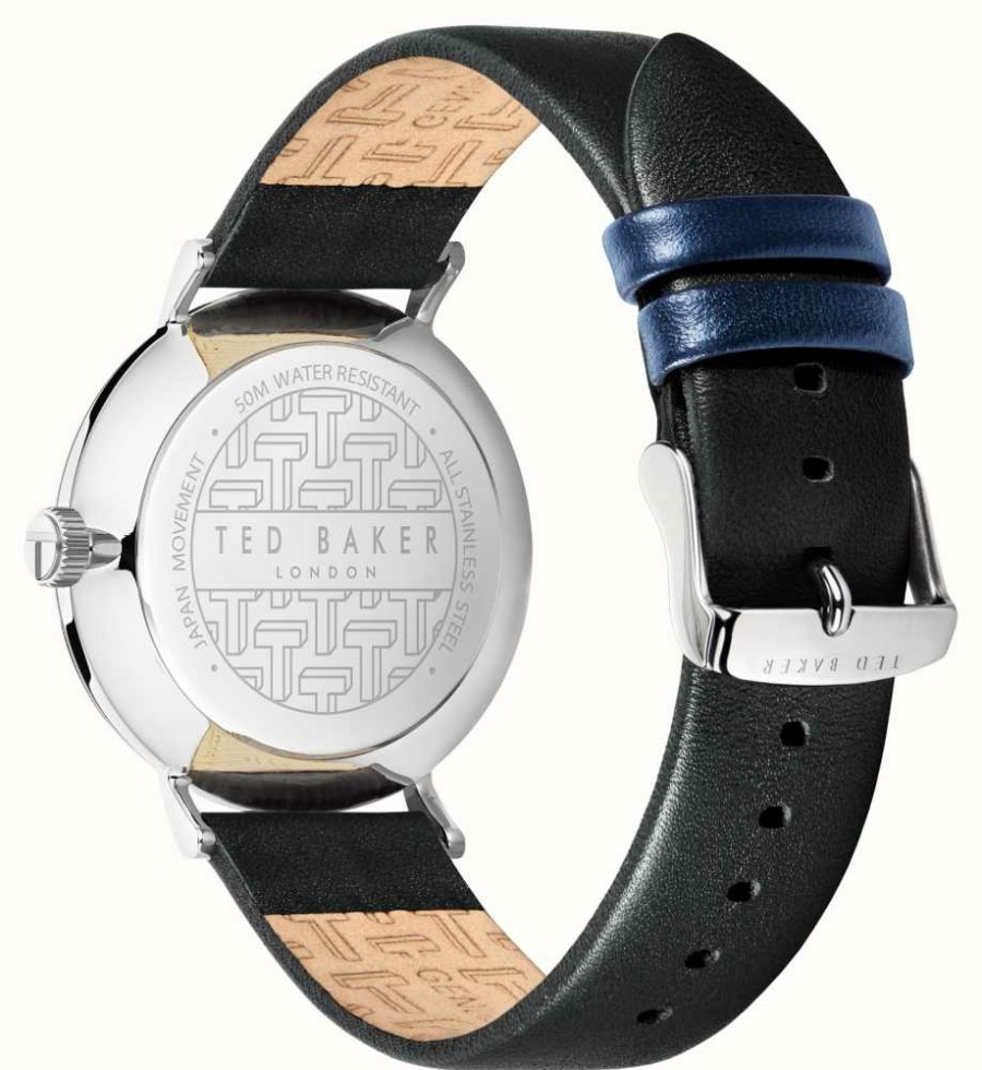 Men'S Ted Baker | Ted Baker Men'S Phylipa White Dial Black Leather Strap