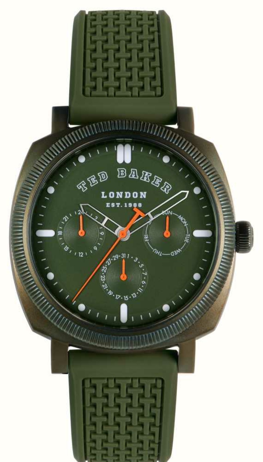 Men'S Ted Baker | Ted Baker Men'S Caine Green Dial Green Silicone Strap