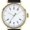 Men'S Ted Baker | Ted Baker Men'S Dempsey White Dial Black Leather Strap