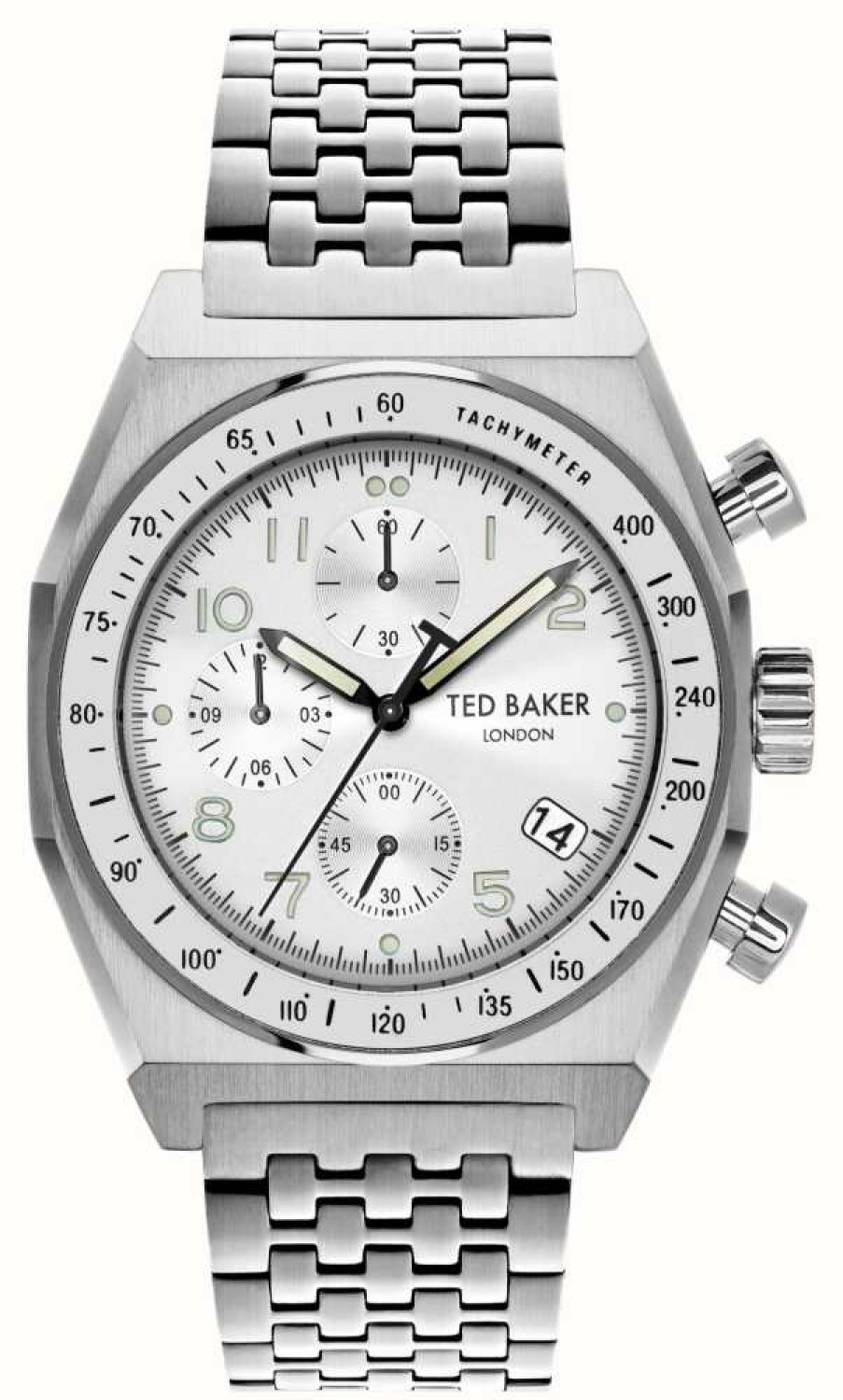 Men'S Ted Baker | Ted Baker Men'S Filey Silver Dial Stainless Steel Bracelet