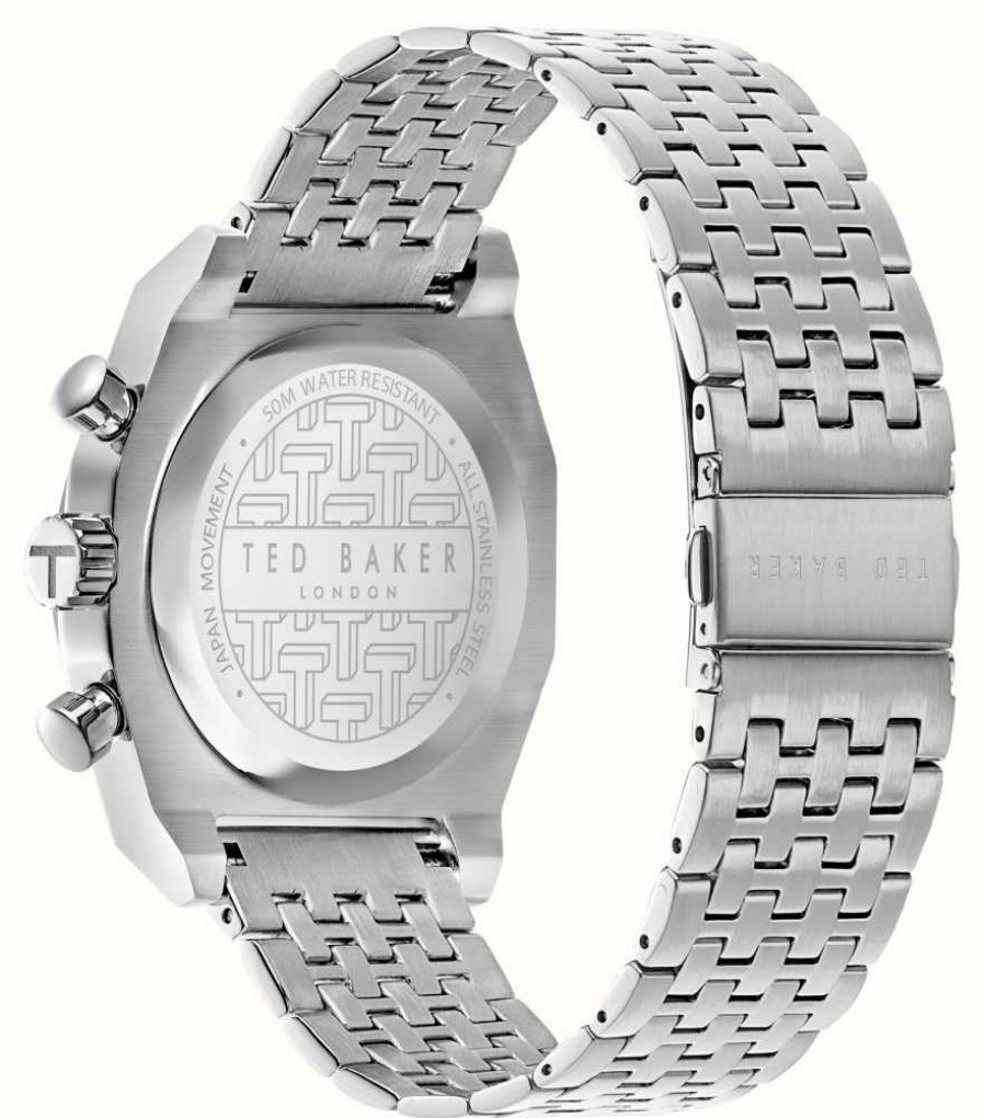 Men'S Ted Baker | Ted Baker Men'S Filey Silver Dial Stainless Steel Bracelet