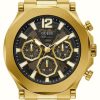 Men'S Guess | Guess Men'S Black Transparent Dial Gold Tone Stainless Steel Bracelet