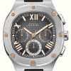 Men'S Guess | Guess Men'S Textured Black Dial Black Silicone Strap