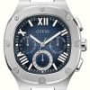 Men'S Guess | Guess Men'S Blue Textured Dial Stainless Steel Bracelet