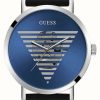 Men'S Guess | Guess Men'S Blue Cut-Through Logo Dial Black Silicone Strap