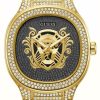 Men'S Guess | Guess Men'S Black Crystal Dial Gold Tone Stainless Steel Bracelet