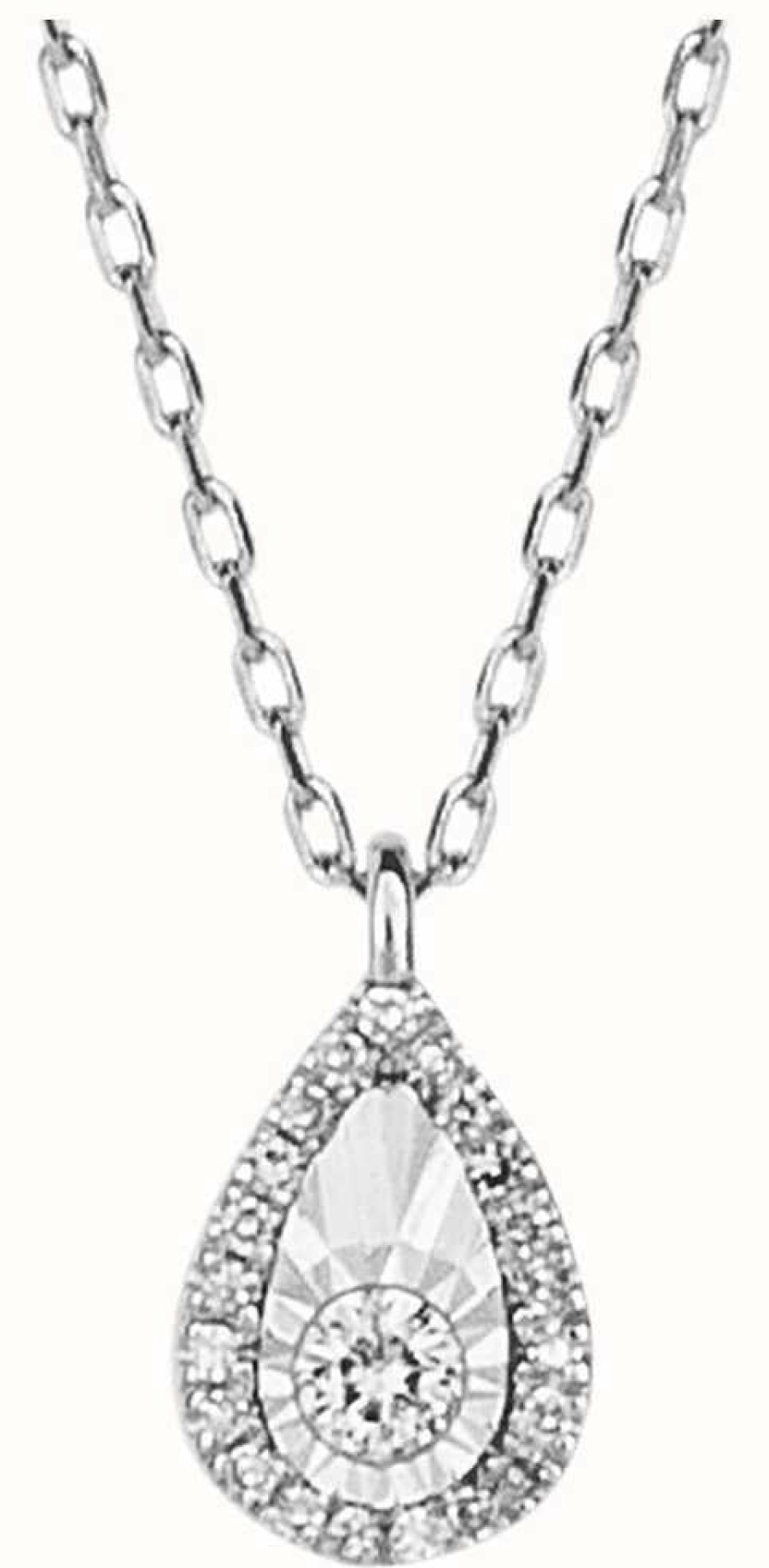 Jewelry Elements Gold | Elements Gold 9Ct White Gold Diamond Illusion Set Pear Necklace