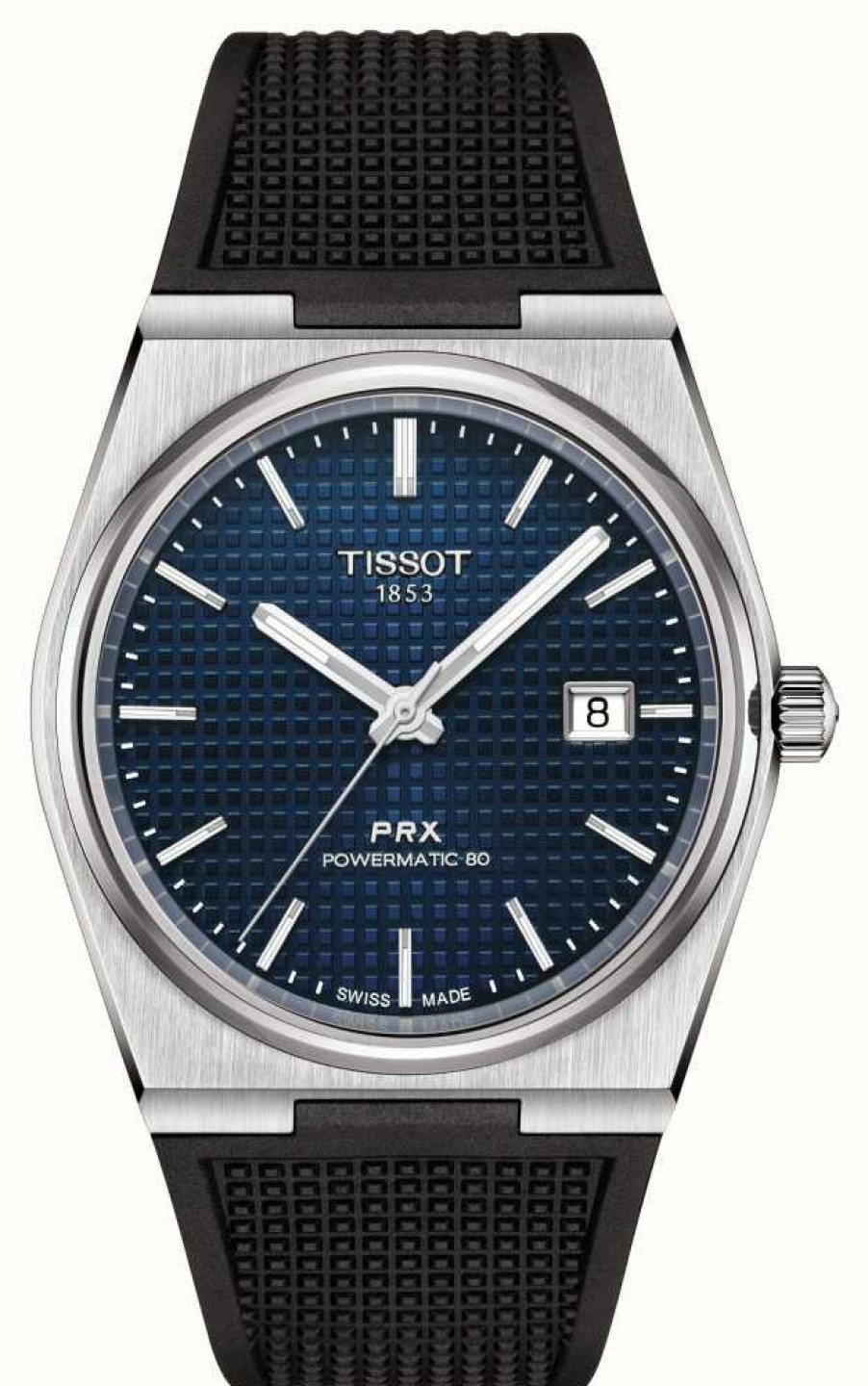 Men'S Tissot | Tissot Prx Powermatic 80 (40Mm) Blue Dial / Black Rubber