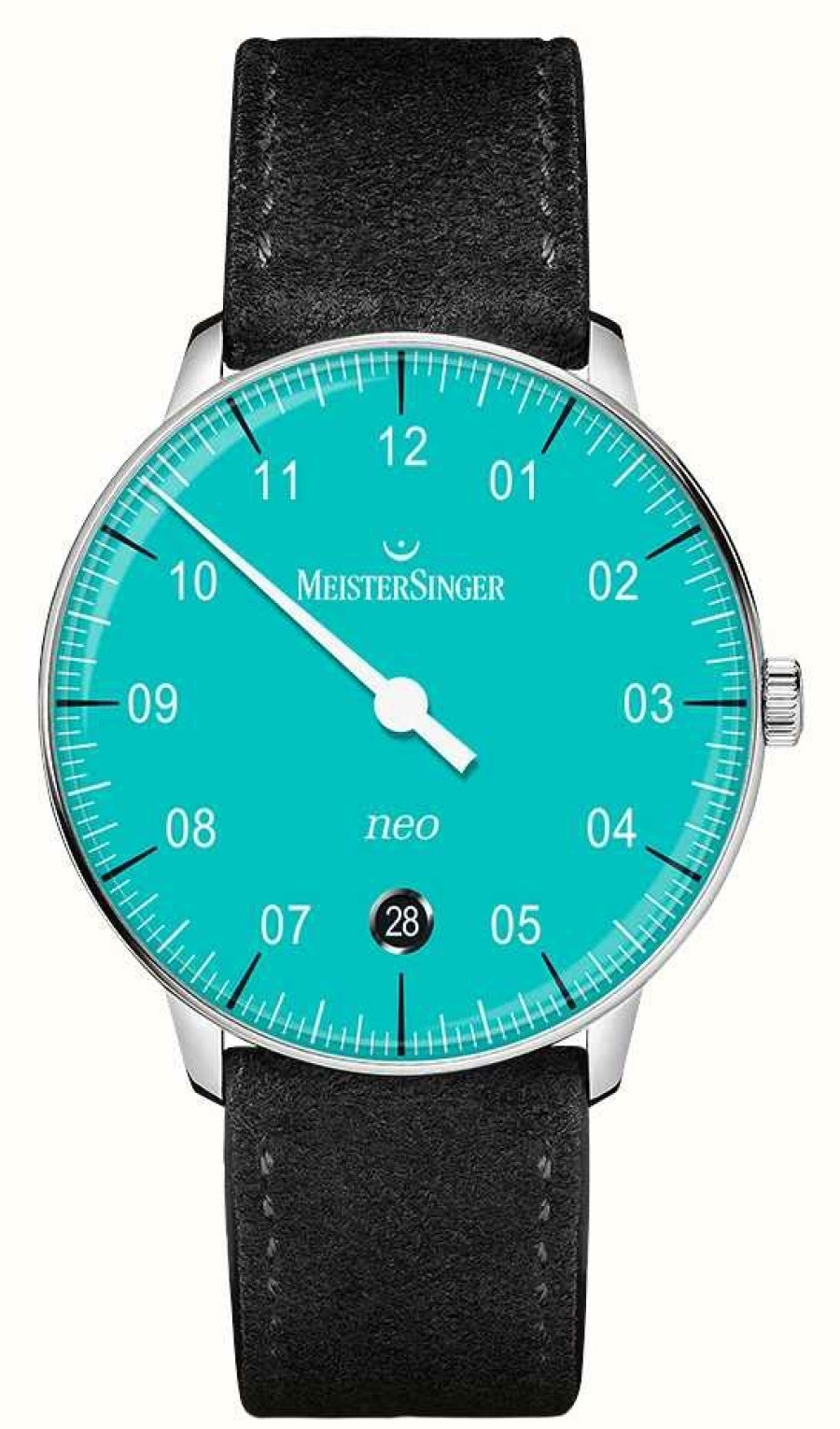 Women'S MeisterSinger | Meistersinger Neo (36Mm) Azure Blue Dial Black Suede Leather