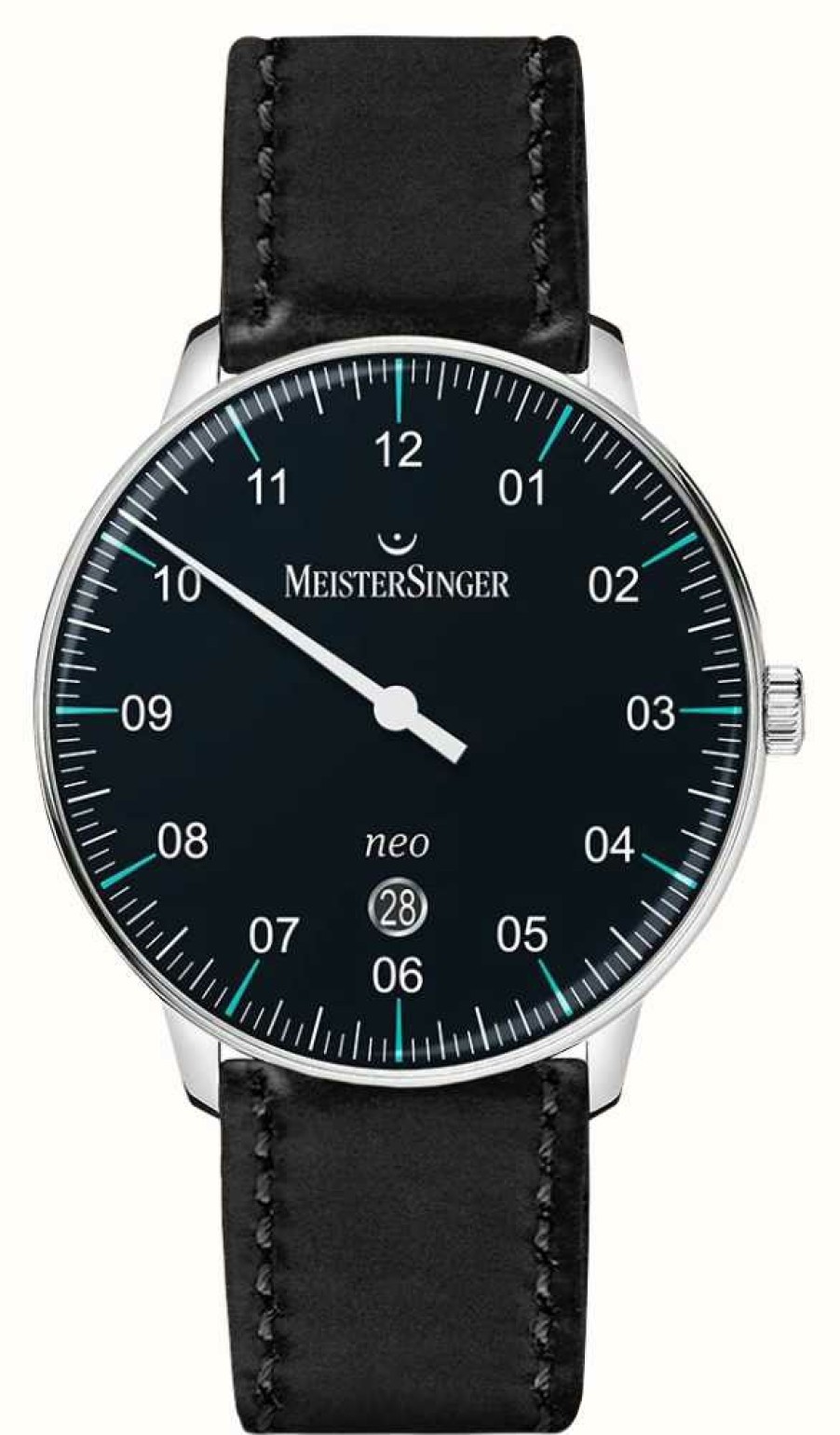 Women'S MeisterSinger | Meistersinger Neo Plus (40Mm) Automatic Black Dial Black Leather Strap