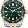 Men'S Citizen | Citizen Men'S Sport Eco-Drive Green Dial Two-Tone Stainless Steel Bracelet