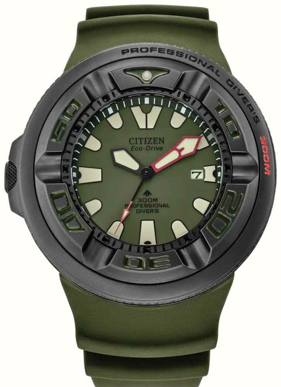 Men'S Citizen | Citizen Men'S Promaster Diver Ecozilla Eco-Drive Green Dial Green Polyurethane Strap