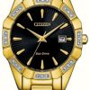 Women'S Citizen | Citizen Women'S Diamond Eco-Drive Black Dial Gold Tone Stainless Steel Bracelet