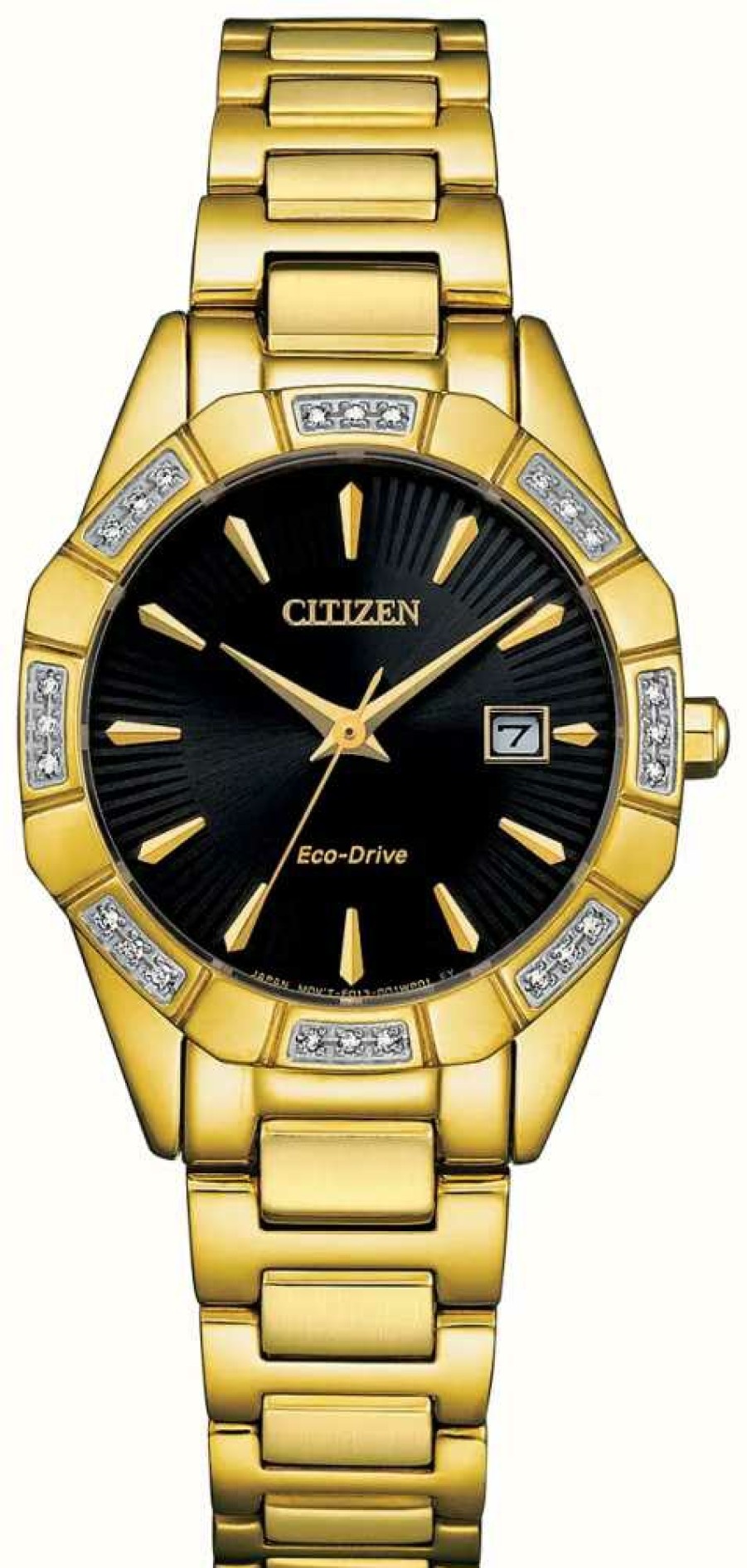 Women'S Citizen | Citizen Women'S Diamond Eco-Drive Black Dial Gold Tone Stainless Steel Bracelet