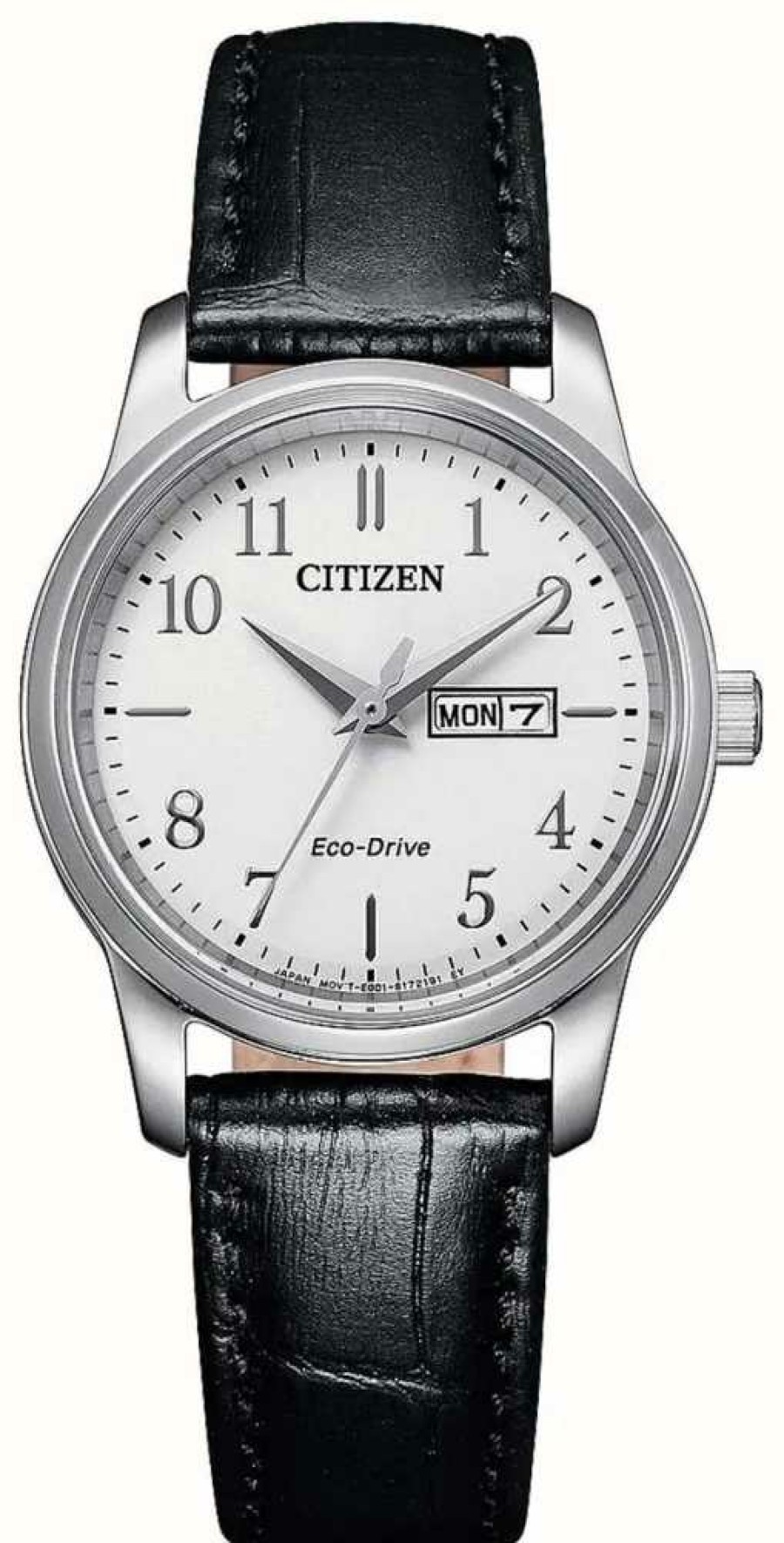 Women'S Citizen | Citizen Women'S Eco-Drive White Dial Black Leather Strap