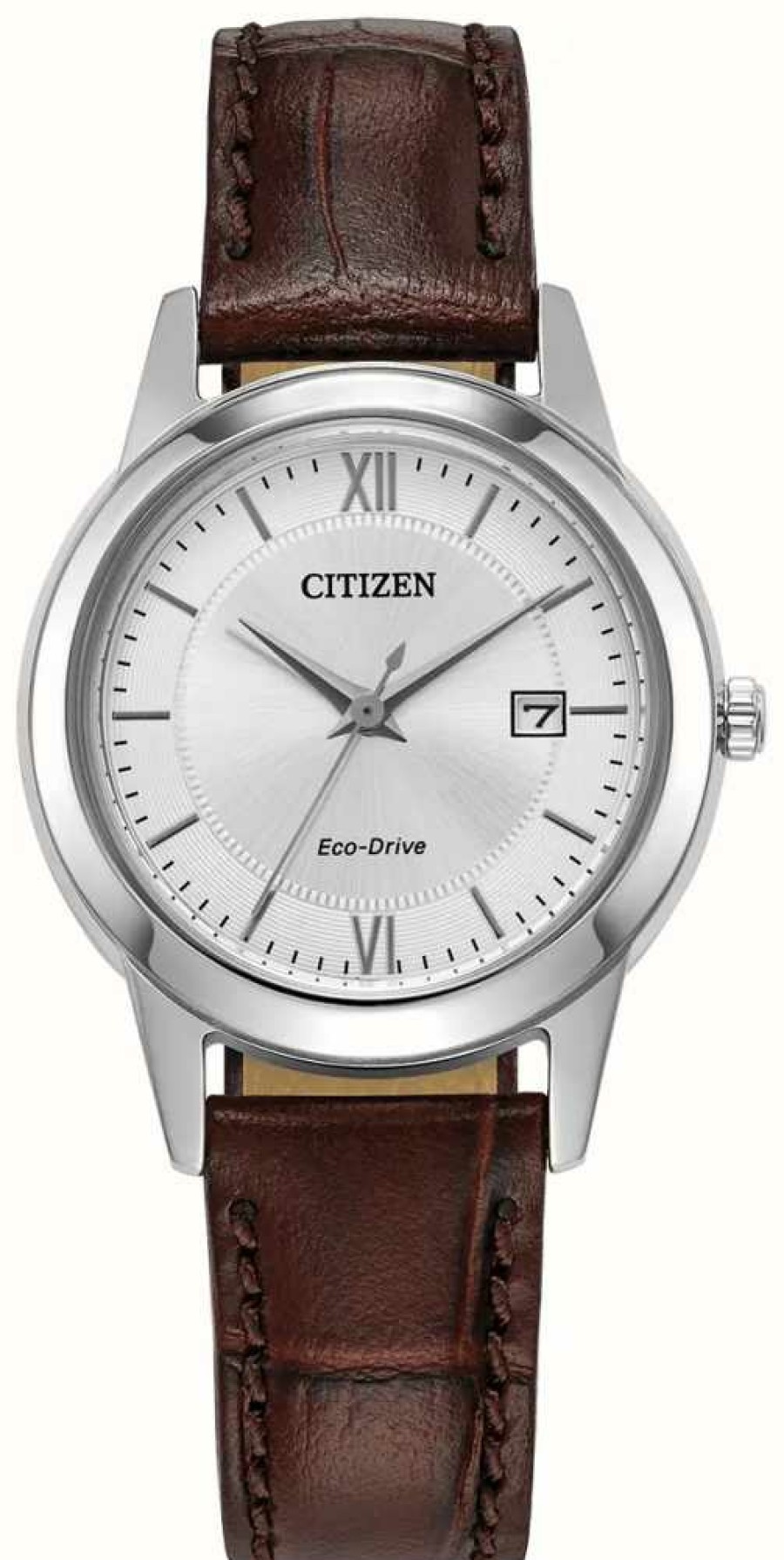 Women'S Citizen | Citizen Women'S Eco-Drive Silver Dial Brown Leather Strap