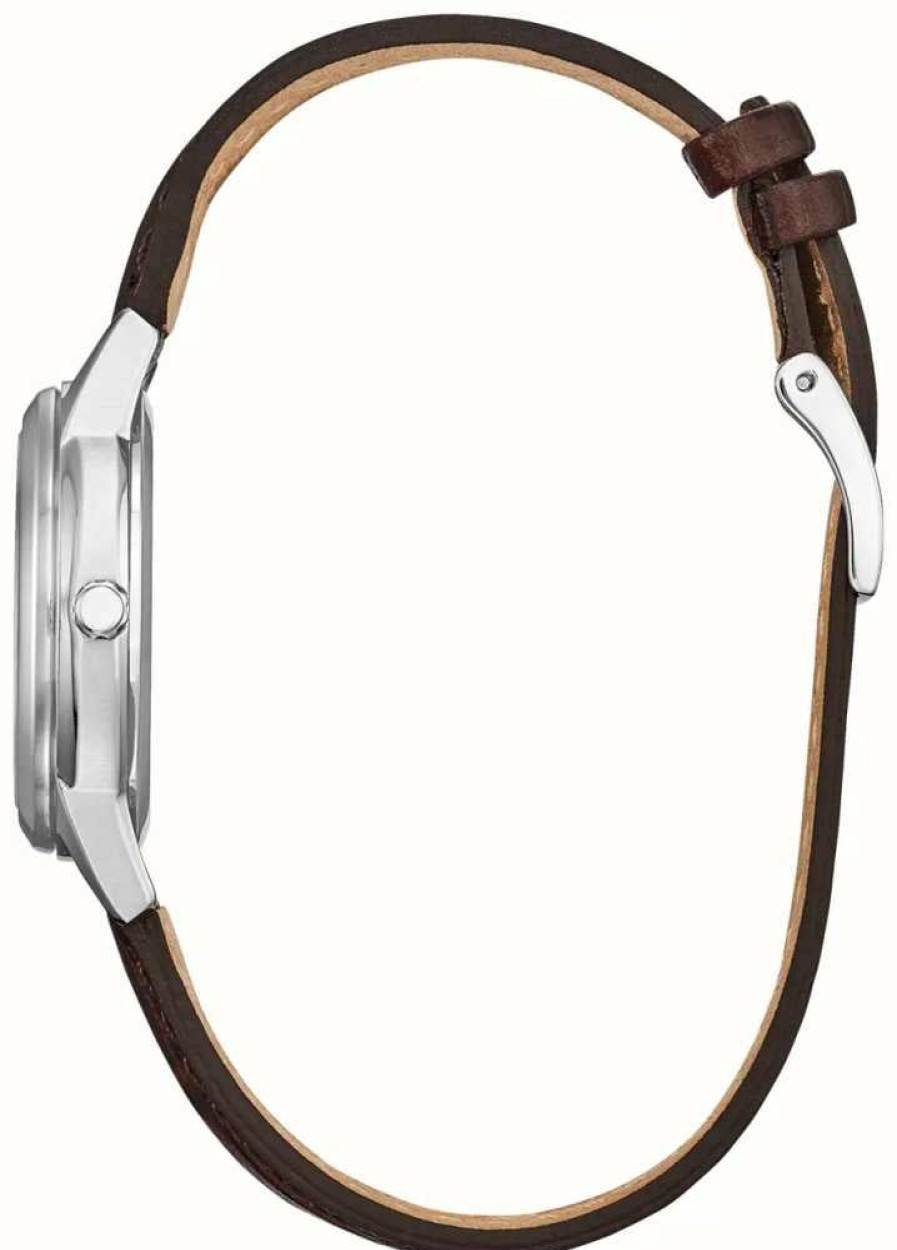 Women'S Citizen | Citizen Women'S Eco-Drive Silver Dial Brown Leather Strap