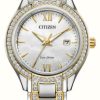 Women'S Citizen | Citizen Women'S Eco-Drive Silhouette Crystal Mother Of Pearl Dial Two-Tone Stainless Steel Bracelet