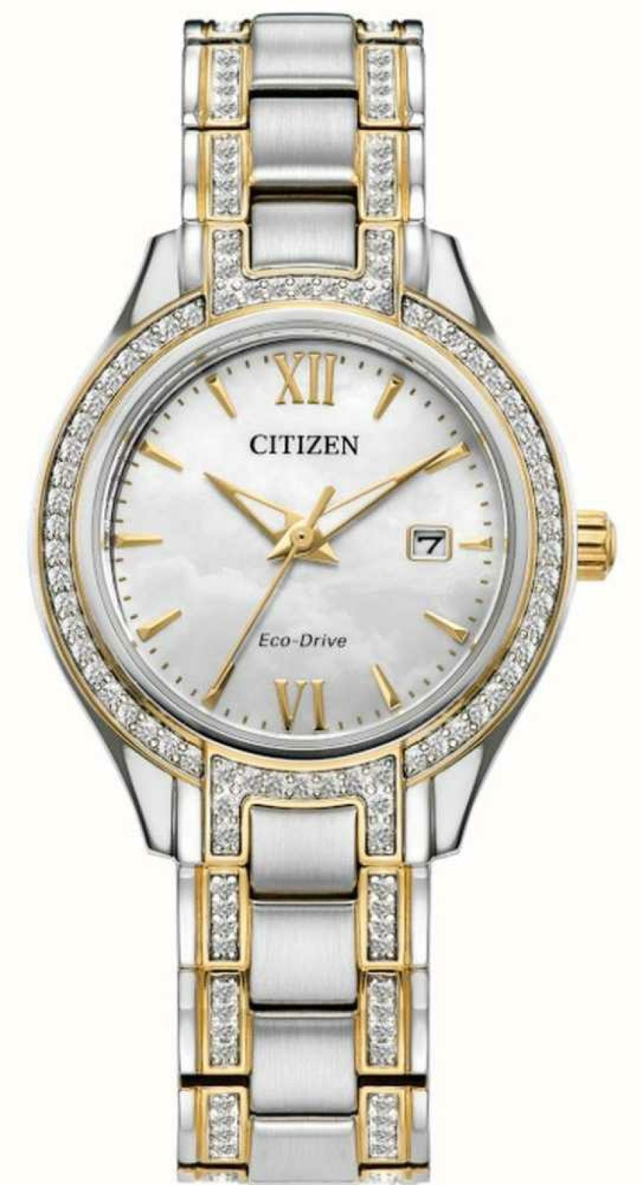 Women'S Citizen | Citizen Women'S Eco-Drive Silhouette Crystal Mother Of Pearl Dial Two-Tone Stainless Steel Bracelet