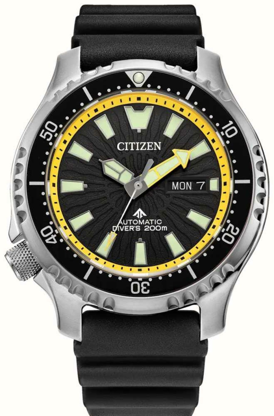 Men'S Citizen | Citizen Men'S Promaster Diver Automatic Black Dial Black Pu Strap