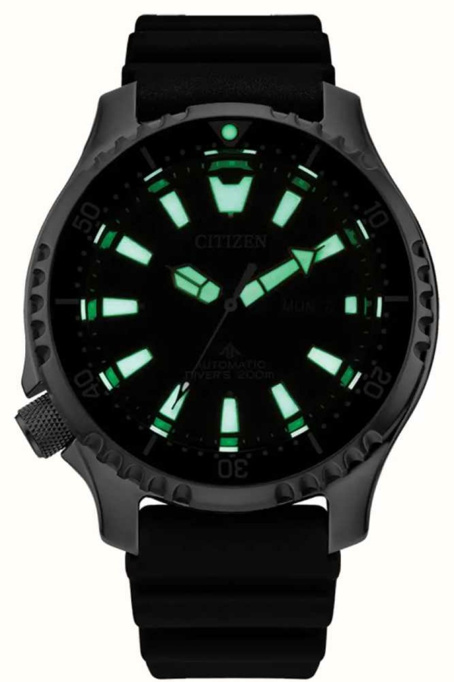 Men'S Citizen | Citizen Men'S Promaster Diver Automatic Black Dial Black Pu Strap