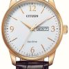 Men'S Citizen | Citizen Men'S Eco-Drive White Dial Brown Leather Strap