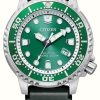 Men'S Citizen | Citizen Men'S Promaster Sea Eco-Drive Green Dial Black Pu Strap