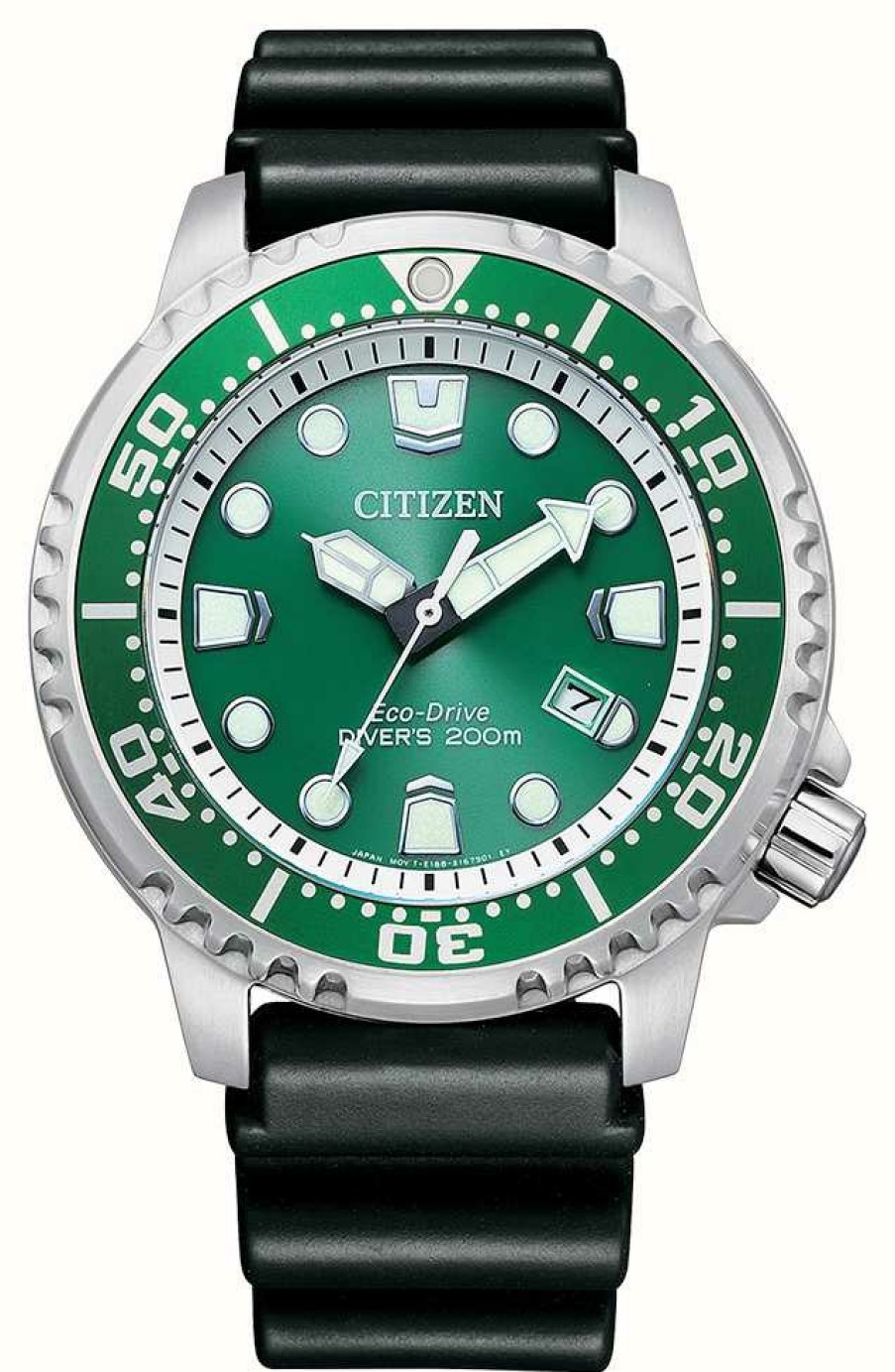 Men'S Citizen | Citizen Men'S Promaster Sea Eco-Drive Green Dial Black Pu Strap