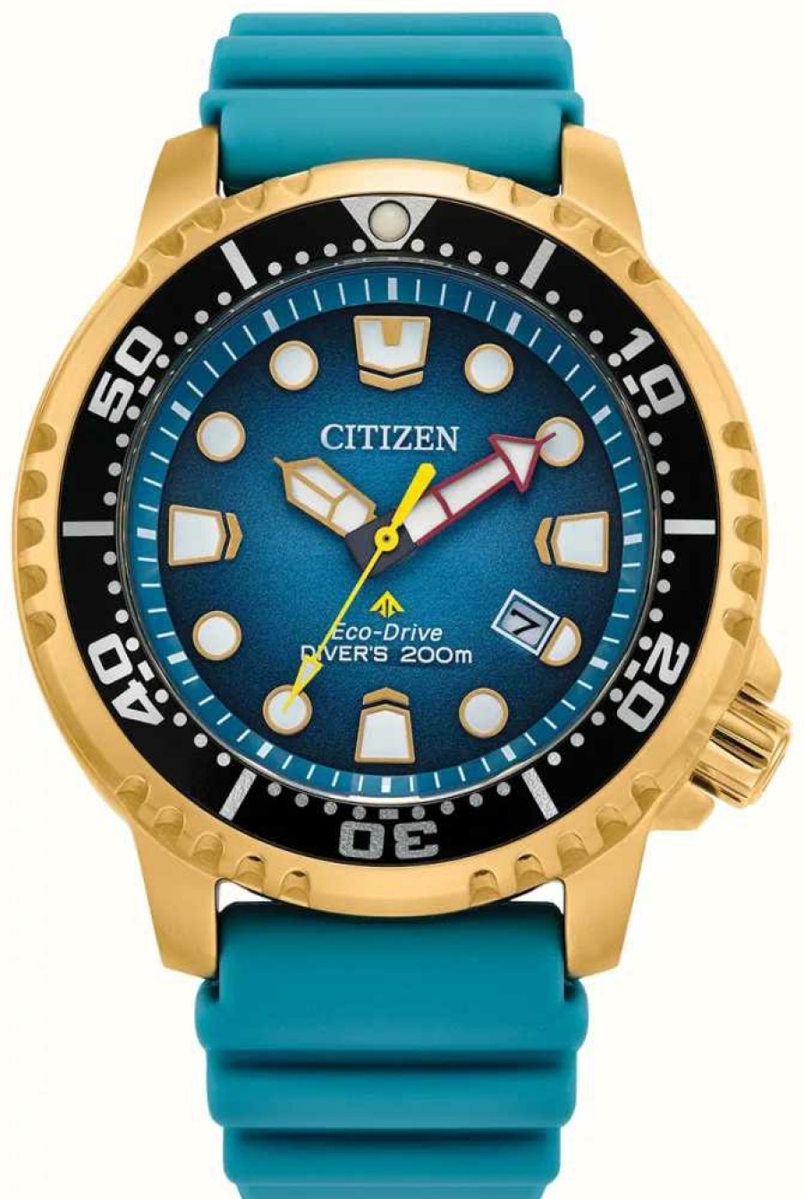 Men'S Citizen | Citizen Men'S Promaster Diver Eco-Drive Teal Blue Dial Blue Pu Strap