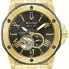 Men'S Bulova | Bulova Men'S Marine Star Automatic Black Dial / Gold-Tone Stainless Steel Bracelet