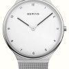 Women'S Bering | Bering Women'S Ultra Slim White Dial / Stainless Steel Mesh Bracelet