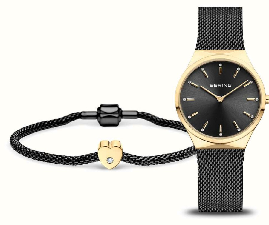 Women'S Bering | Bering Women'S Classic Black And Polished Gold Watch And Bracelet Set