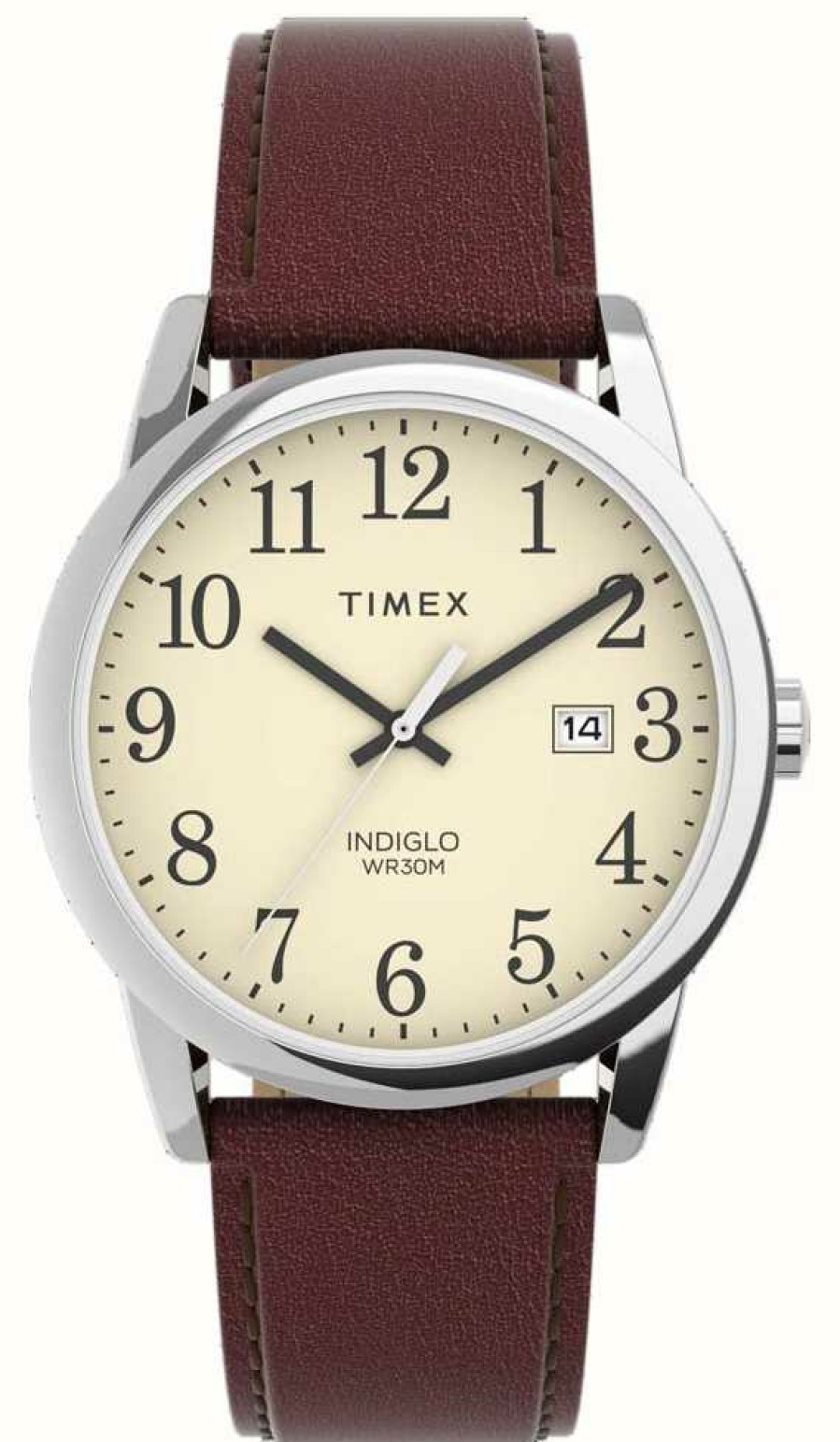 Men'S Timex | Timex Men'S Easy Reader Cream Dial / Brown Leather Strap