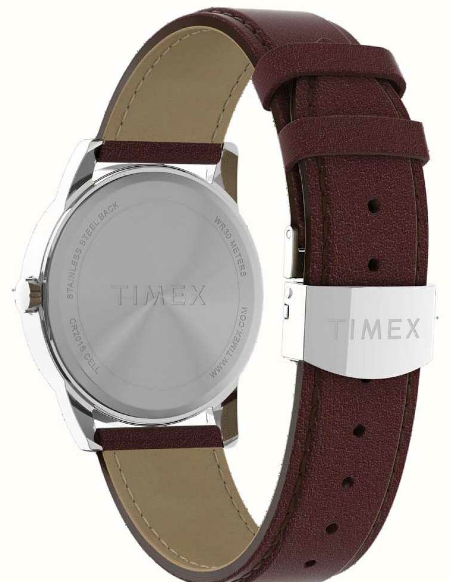 Men'S Timex | Timex Men'S Easy Reader Cream Dial / Brown Leather Strap