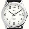 Men'S Timex | Timex Men'S Easy Reader White Dial Black Leather Strap