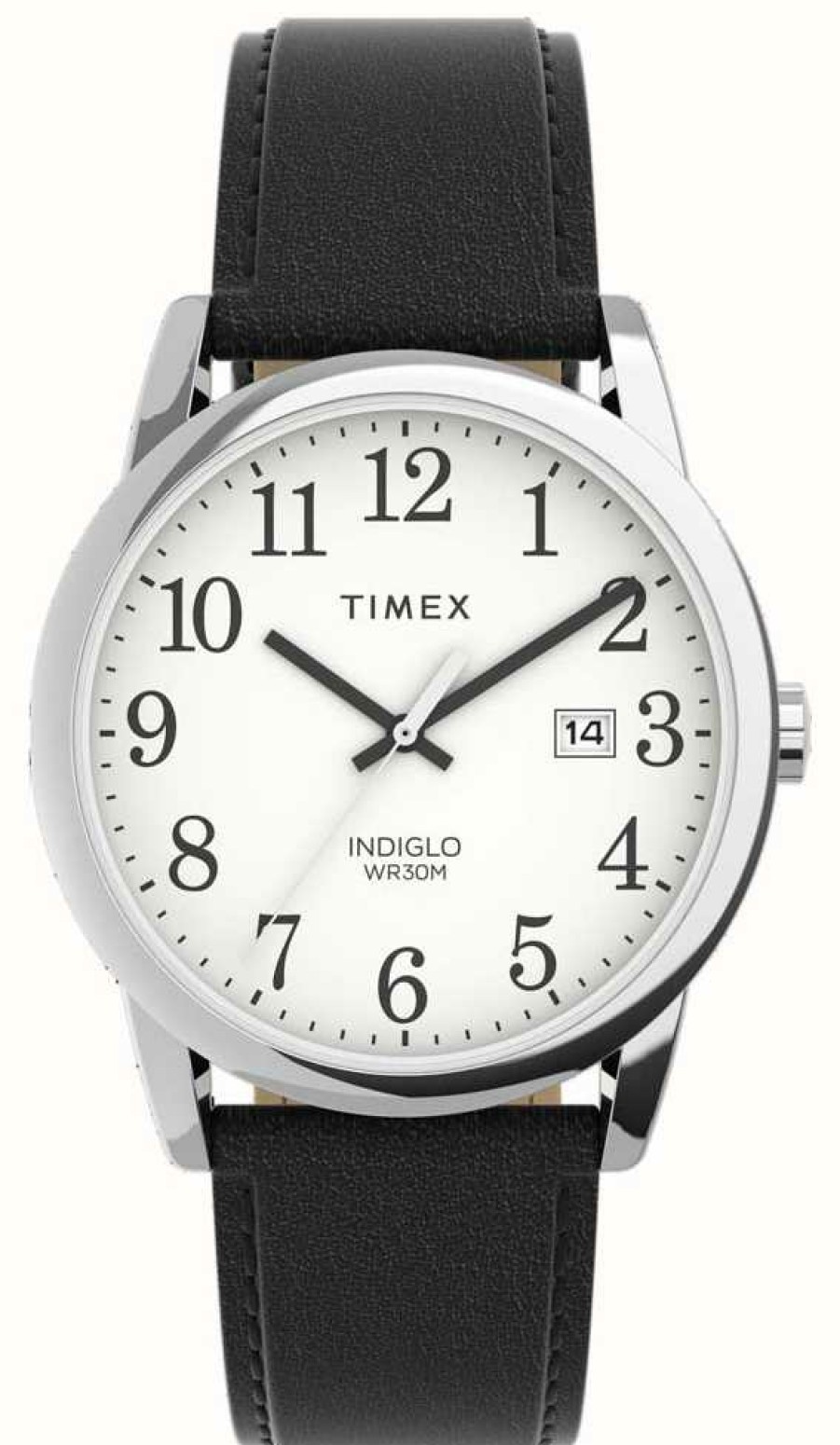 Men'S Timex | Timex Men'S Easy Reader White Dial Black Leather Strap