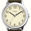 Women'S Timex | Timex Women'S Easy Reader Cream Dial Brown Leather Strap