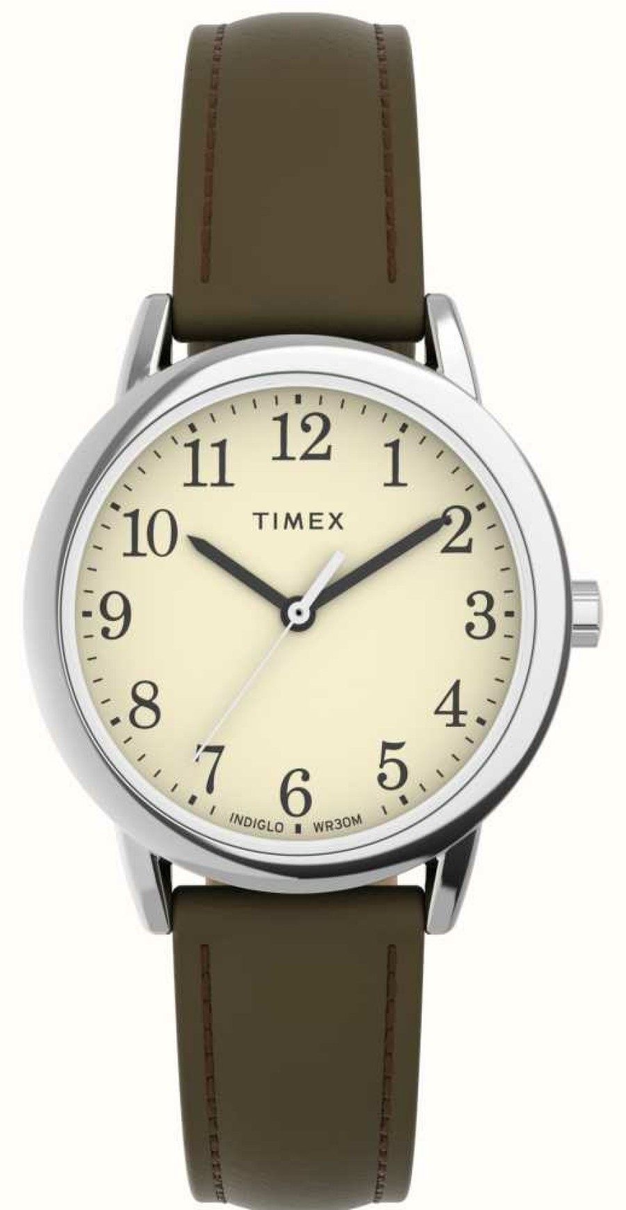 Women'S Timex | Timex Women'S Easy Reader Cream Dial Brown Leather Strap