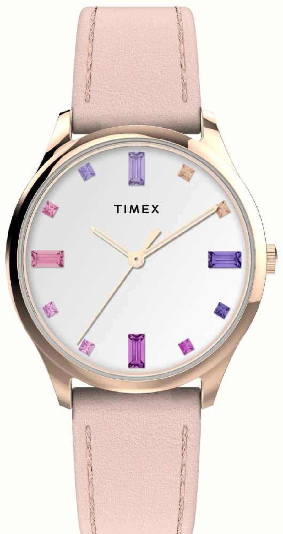 Women'S Timex | Timex Women'S Main Street White Crystal Dial Pink Leather Strap