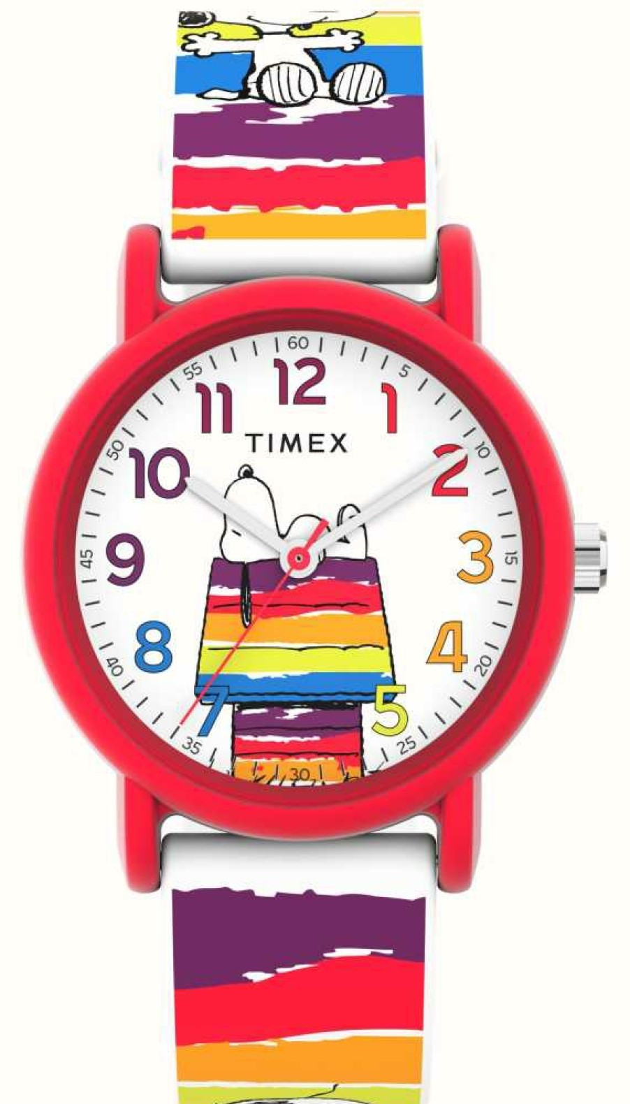 Women'S Timex | Timex Peanuts X Color Rush Snoopy Rainbow Dog House Rainbow Silicone Strap