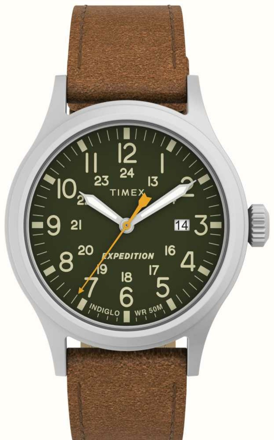 Men'S Timex | Timex Men'S Expedition Scout Green Dial Brown Leather Strap