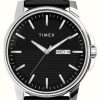 Men'S Timex | Timex Men'S Dress Black Dial Black Leather Strap