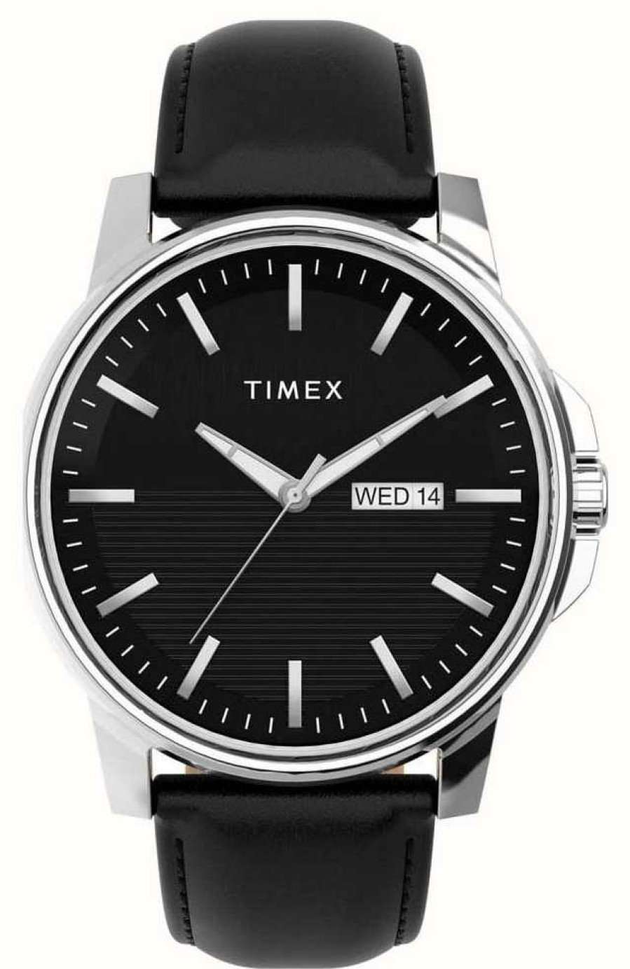 Men'S Timex | Timex Men'S Dress Black Dial Black Leather Strap