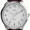 Women'S Timex | Timex Women'S Modern Easy Reader White Dial / Burgundy Leather Strap