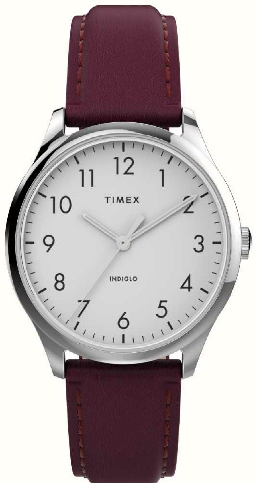 Women'S Timex | Timex Women'S Modern Easy Reader White Dial / Burgundy Leather Strap