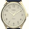 Women'S Timex | Timex Women'S Modern Easy Reader Cream Dial / Navy Leather Strap