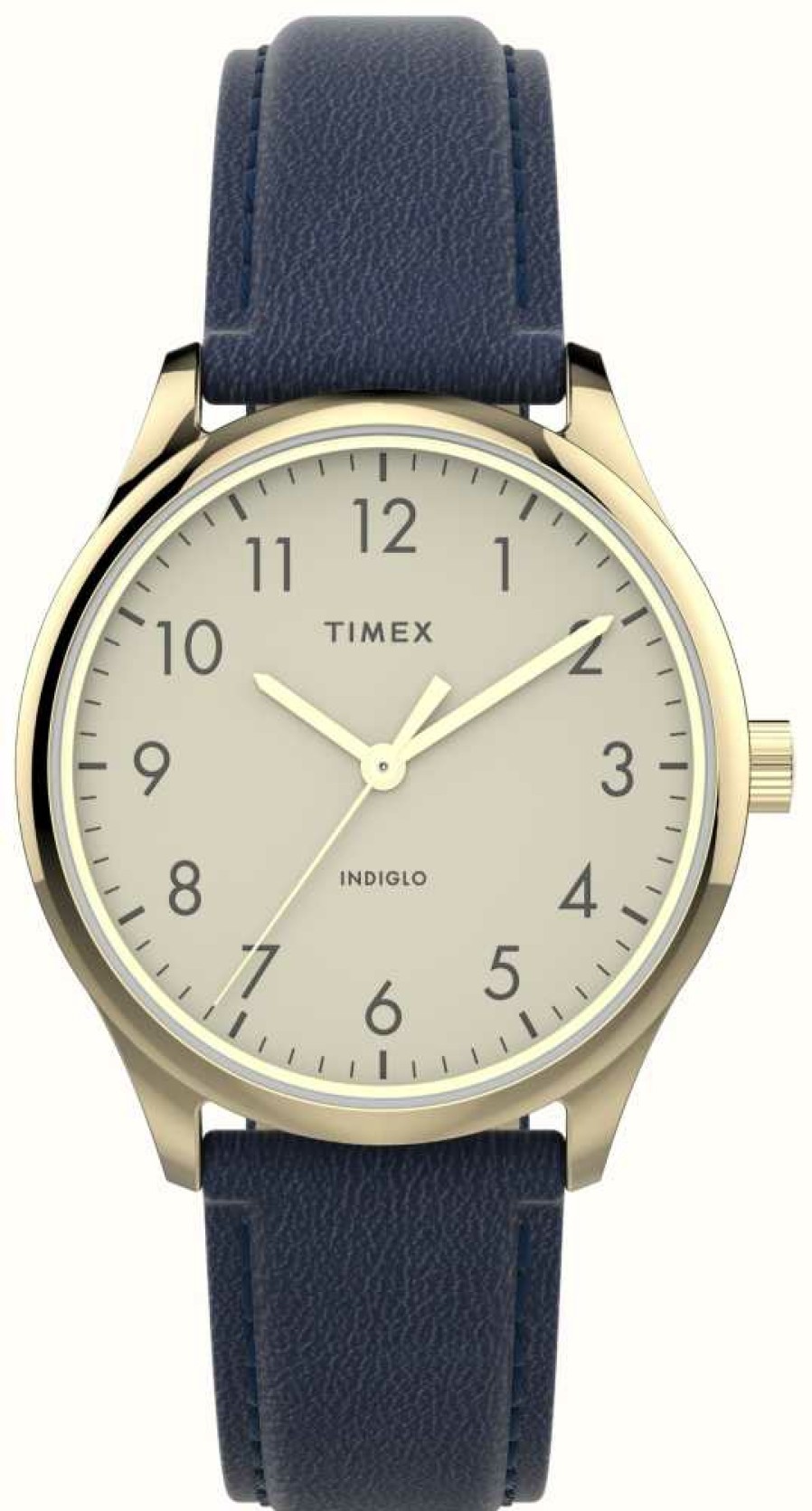 Women'S Timex | Timex Women'S Modern Easy Reader Cream Dial / Navy Leather Strap