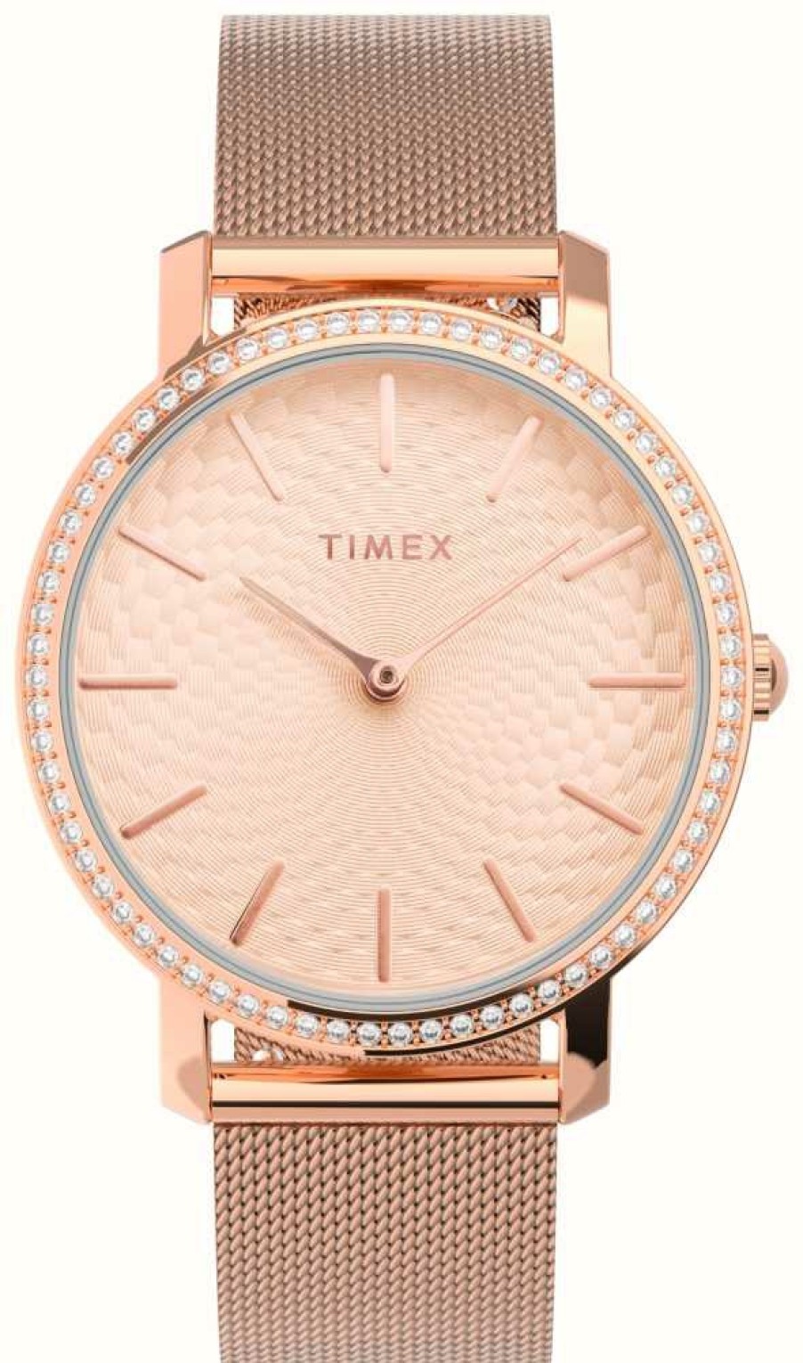 Women'S Timex | Timex Women'S Transcend Pink Dial / Rose Gold-Tone Steel Mesh Bracelet