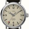 Men'S Timex | Timex Men'S Standard (40Mm) Cream Dial / Brown Fabric Leather Strap